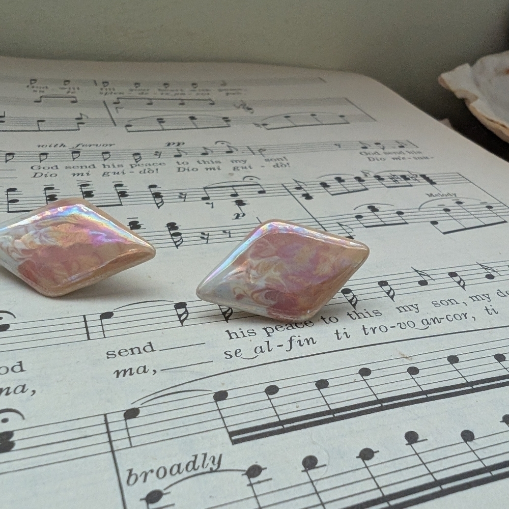 Iridescent Diamond-Shaped Earrings - Picture 2 of 6